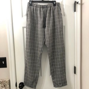 Gray and white checkered joggers